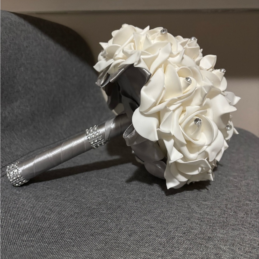 Foam Roses Artificial Flower Bouquet 
with Silver Handle